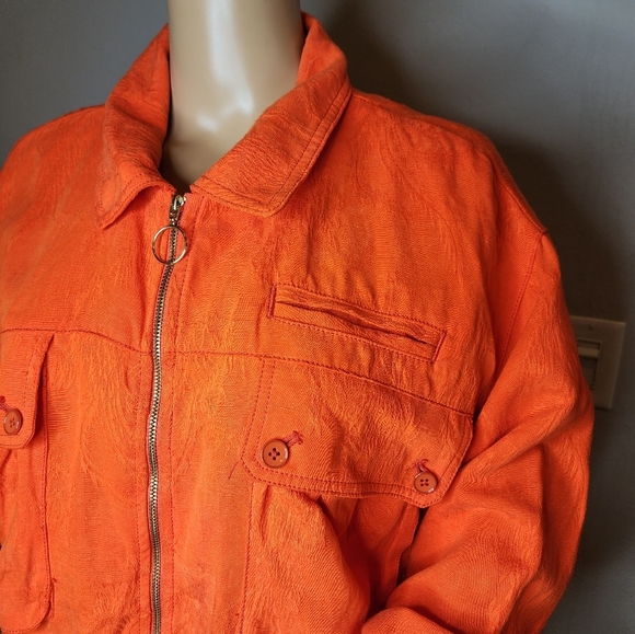 Anthropologie Cartonnier Orange Jaquard Full Zip Eisenhower Jacket Large - Picture 3 of 17